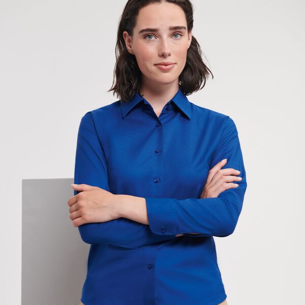 Oxford Lasers Russell Collection Ladies Long Sleeve Easy Care Oxford Shirt Thumbnail